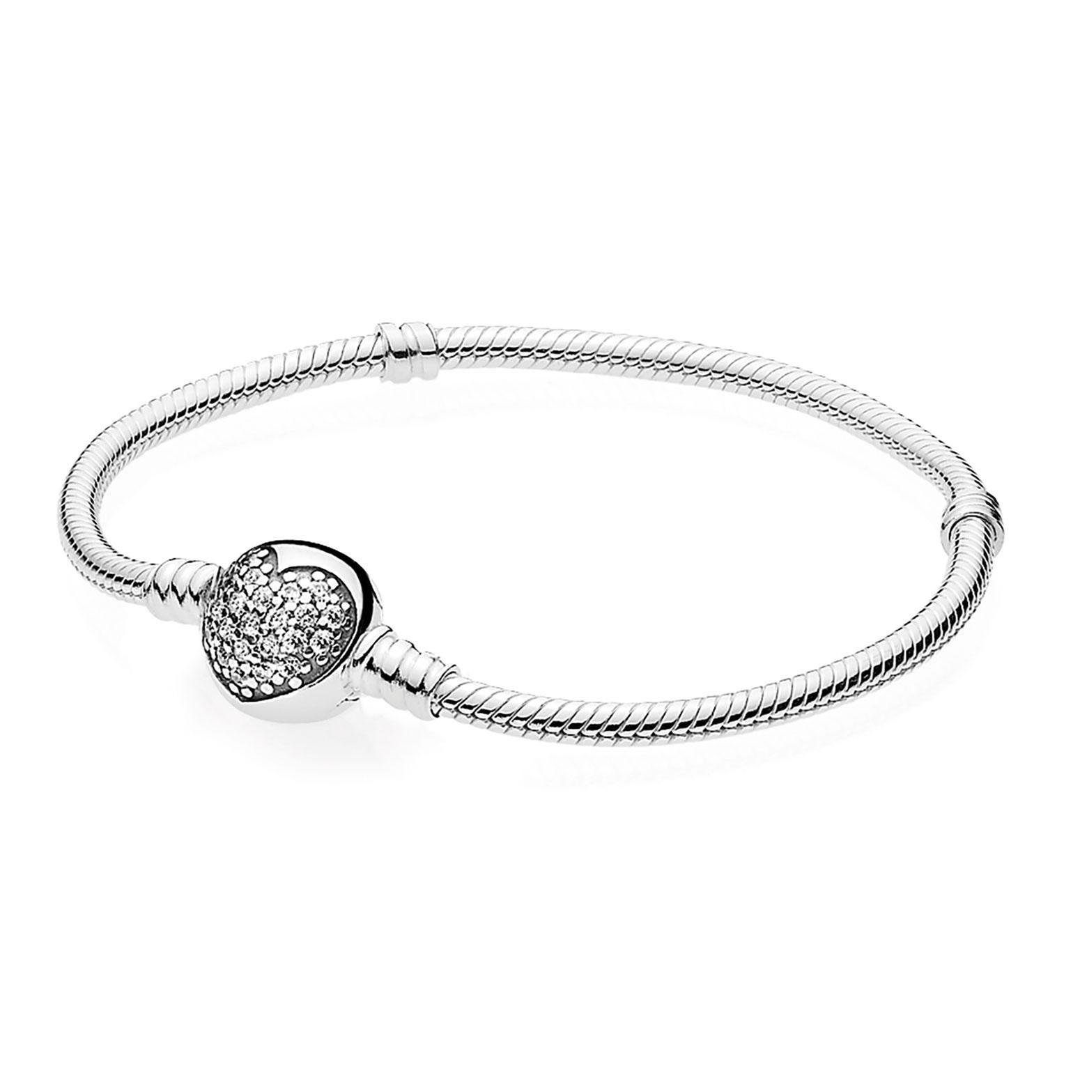 Pandora Sparkling Heart Bracelet, Clear Cubic Zirconia | REEDS