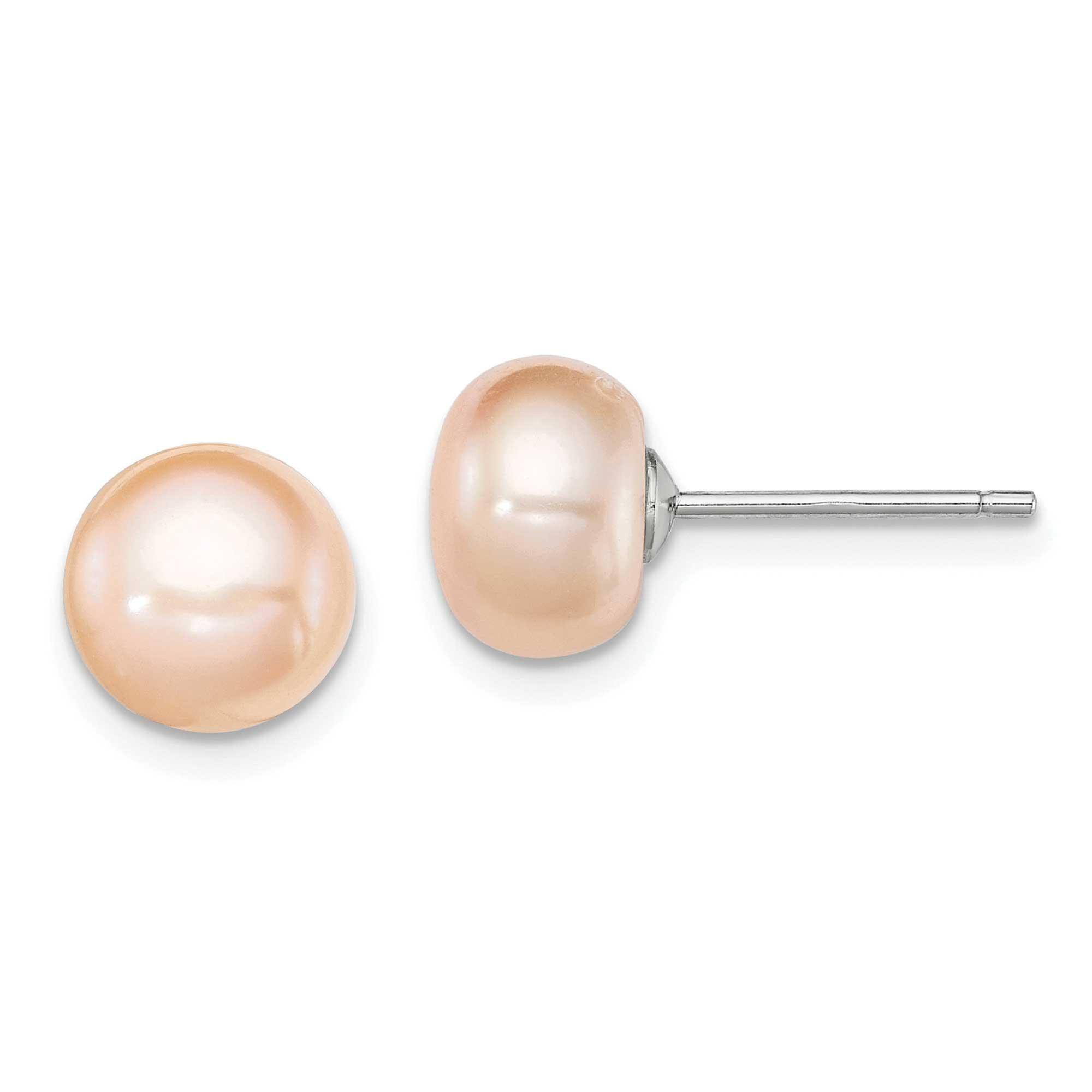 Solid 925 Sterling Silver 10-11mm FW Cultured Button Simulated Pearl Green Earrings Solid 925 Sterling Silver 10-11mm FW Cultured Button Simulated Pearl Green Earrings