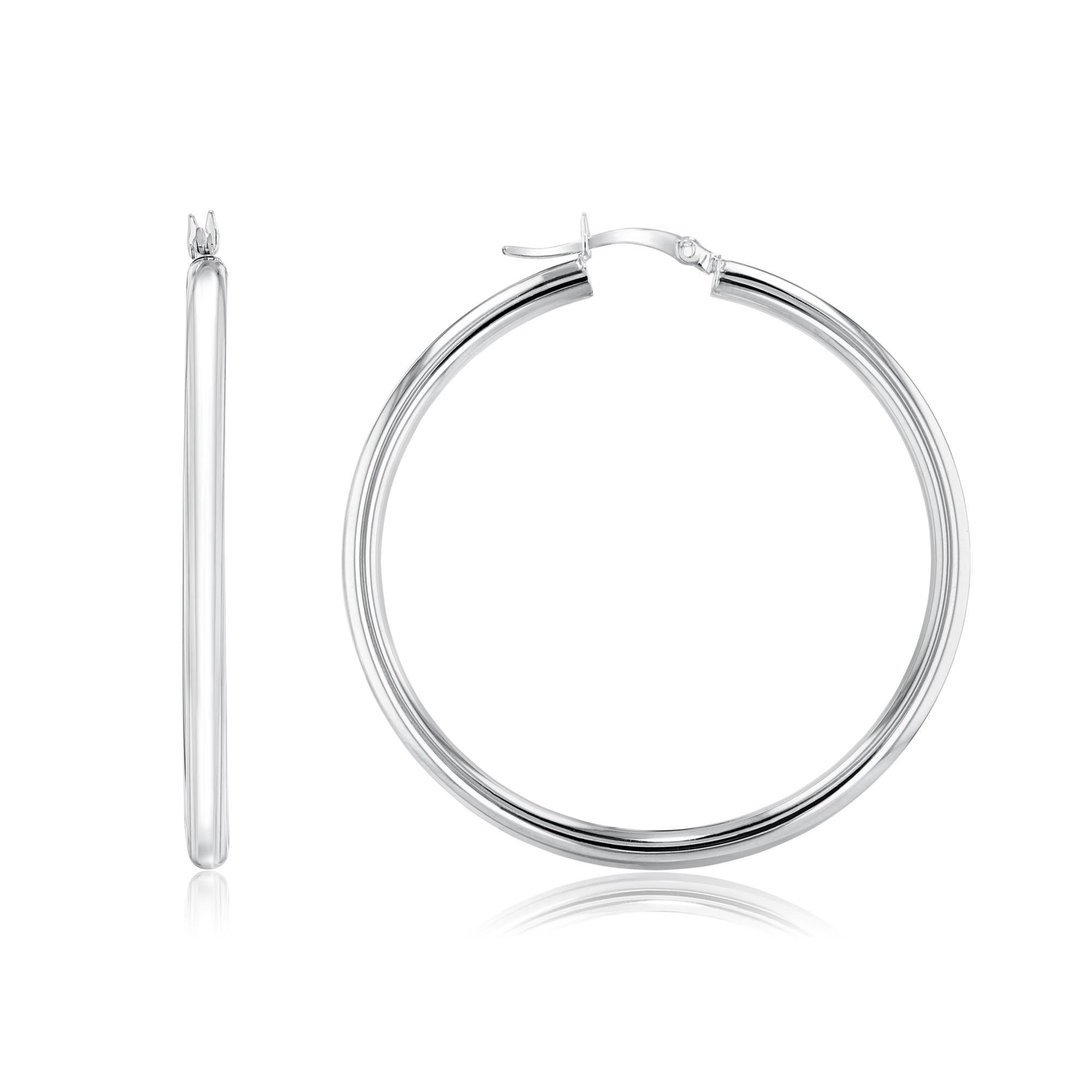 FB Jewels Solid Sterling Silver Rhodium Plated Polished Hoop Earrings FB Jewels Solid Sterling Silver Rhodium Plated Polished Hoop Earrings
