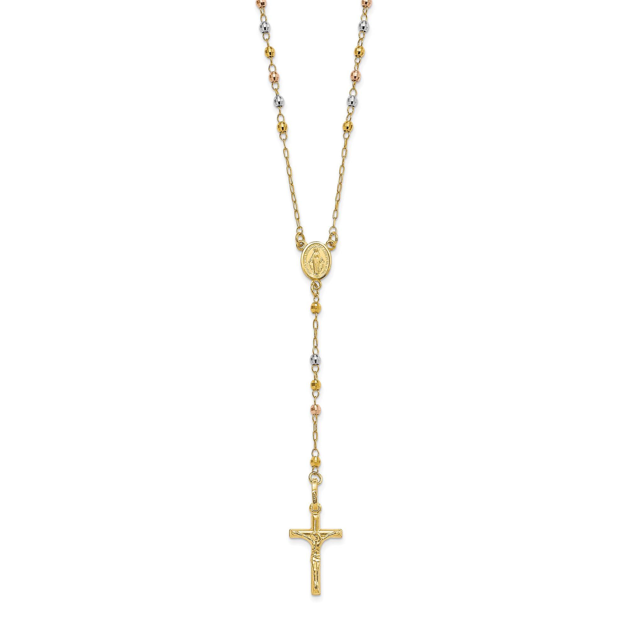 Yellow Gold Cross Rosary Necklace 