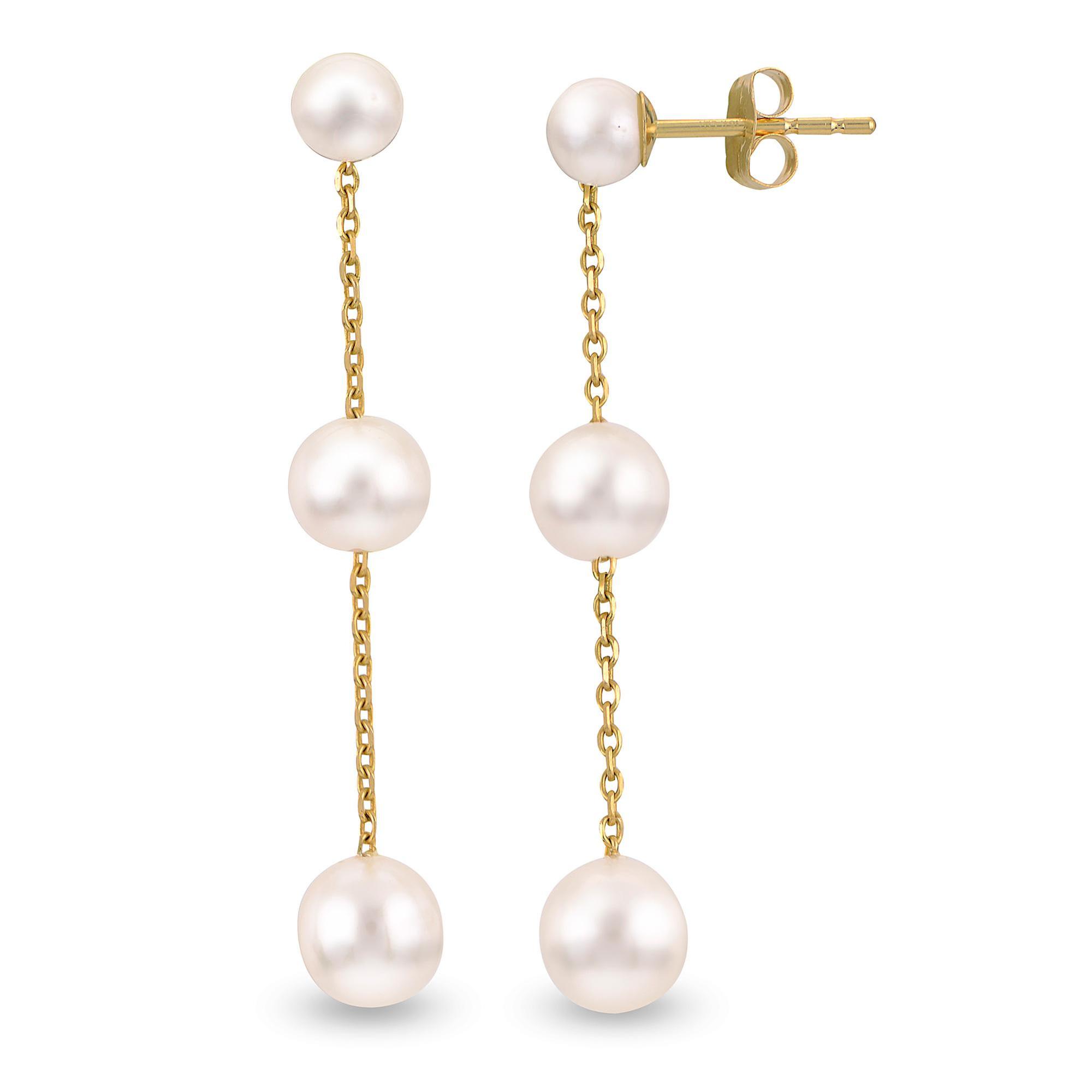 18Kt Yellow Gold Dangle cultivated pearl with Gold Beads Charm Length 26mm with bail/7mm Bottom cultivated pearl 