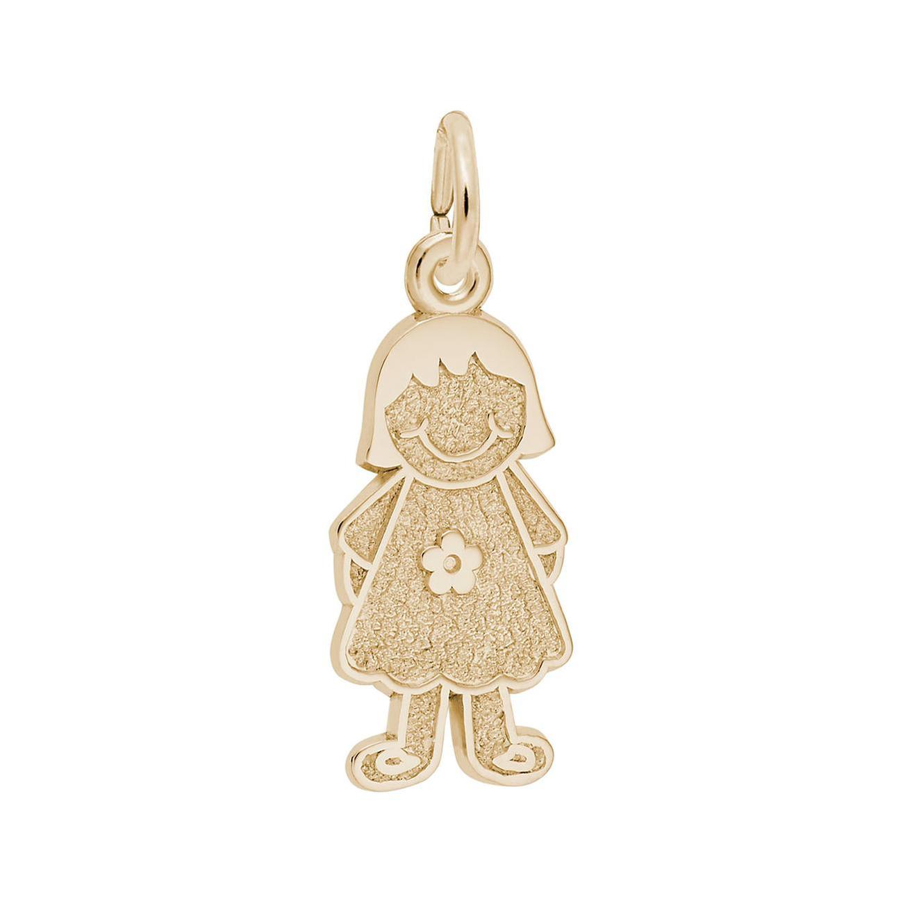 14K Yellow Gold Kid Girl in Floral Dress Charm Pendant